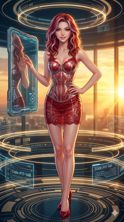 score_9, masterpiece, best quality, ultra-detailed, high-budget anime keyframe, editorial fashion photography, tasteful artistic composition, Caucasian woman, strictly human ears. cowboy shot from the thighs up, character and outfit filling the frame