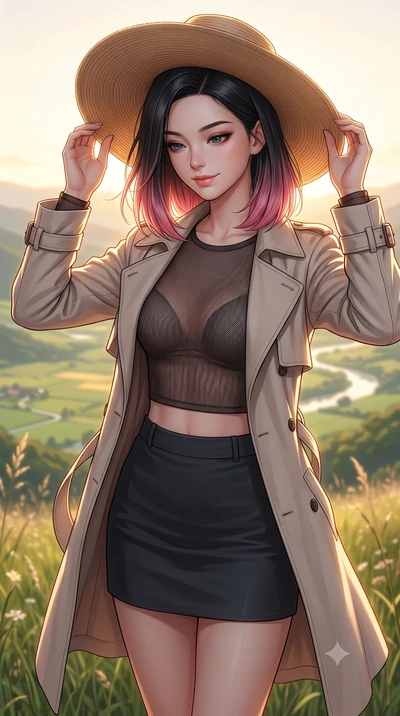score_9, masterpiece, best quality, ultra-detailed, high-budget anime keyframe, editorial fashion photography, tasteful artistic composition, Korean woman woman. close-up cowboy shot from the waist and thighs up, the character dominates the compositi