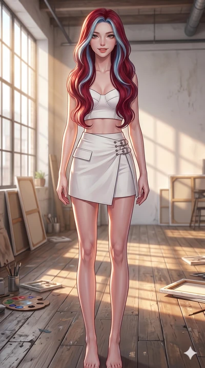 score_9, masterpiece, best quality, ultra-detailed, high-budget anime keyframe, editorial fashion photography, tasteful artistic composition, Caucasian woman, strictly human ears. cowboy shot from the thighs up, character and outfit filling the frame