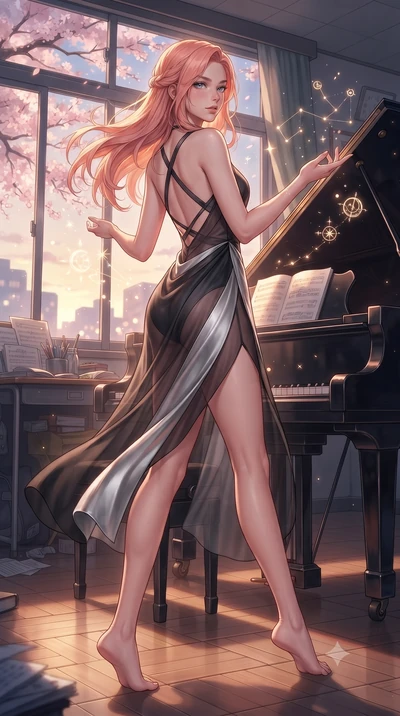 score_9, masterpiece, best quality, ultra-detailed, high-budget anime keyframe, editorial fashion photography, tasteful artistic composition, Japanese woman. low angle full-body shot from head to toe showing her feet, filling the entire 9:16 vertical