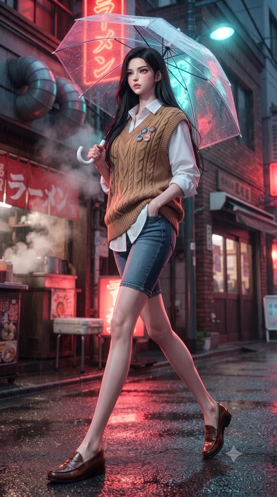 score_9, masterpiece, best quality, ultra-detailed, high-budget anime keyframe, editorial fashion photography, tasteful artistic composition, Korean woman. low angle full-body shot from head to toe showing her feet, filling the entire 9:16 vertical f