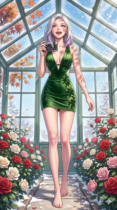 score_9, masterpiece, best quality, ultra-detailed, high-budget anime keyframe, vibrant anime aesthetic, Caucasian woman, strictly human ears. low angle full-body shot from head to toe showing her feet, filling the entire 9:16 vertical frame with her