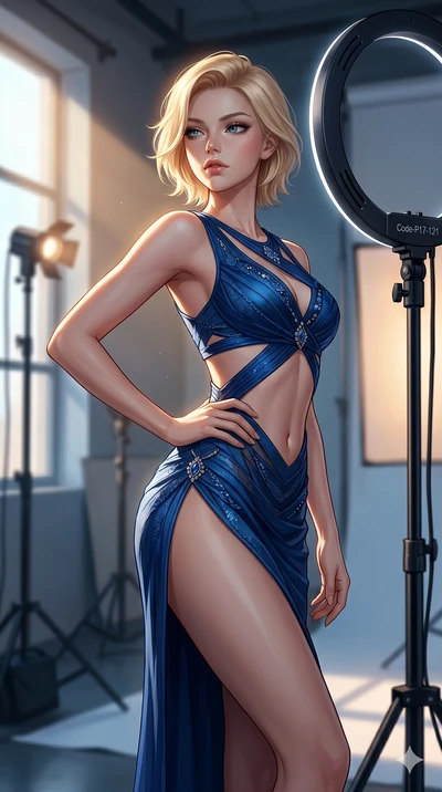 score_9, masterpiece, best quality, ultra-detailed, high-budget anime keyframe, editorial fashion photography, tasteful artistic composition, Caucasian woman, strictly human ears. cowboy shot from the thighs up, character and outfit filling the frame