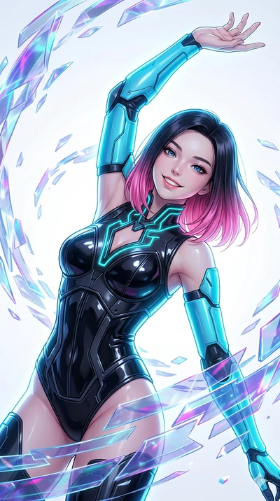 score_9, masterpiece, best quality, ultra-detailed, high-budget anime keyframe, editorial fashion photography, tasteful artistic composition, Korean woman. Upper body close-up from the thighs up, character filling the screen for maximum presence. She