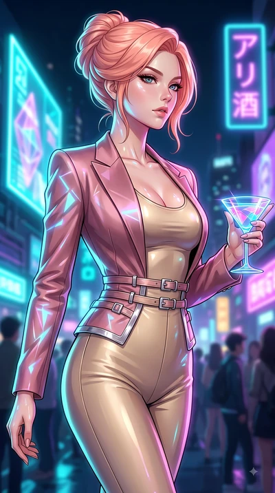 score_9, masterpiece, best quality, ultra-detailed, high-budget anime keyframe, editorial fashion photography, tasteful artistic composition, Japanese woman. close-up cowboy shot from the waist and thighs up, the character dominates the composition, 