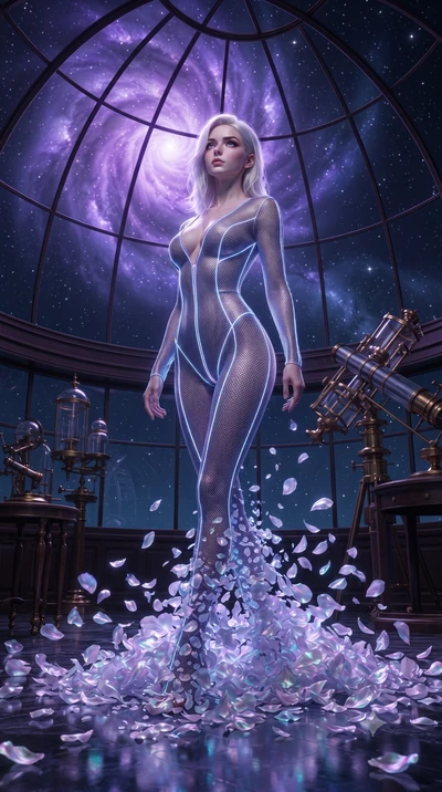 score_9, masterpiece, best quality, ultra-detailed, High-budget Anime Keyframe, editorial fashion photography, tasteful artistic composition, realistic cosplay photography, Caucasian woman, strictly human ears. Dynamic full-body shot stretching the v