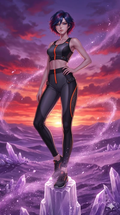 score_9, masterpiece, best quality, ultra-detailed, high-budget anime keyframe, Korean woman. low angle full-body shot filling the entire 9:16 frame with her statuesque presence, stretching the vertical silhouette. standing atop a translucent salt cr
