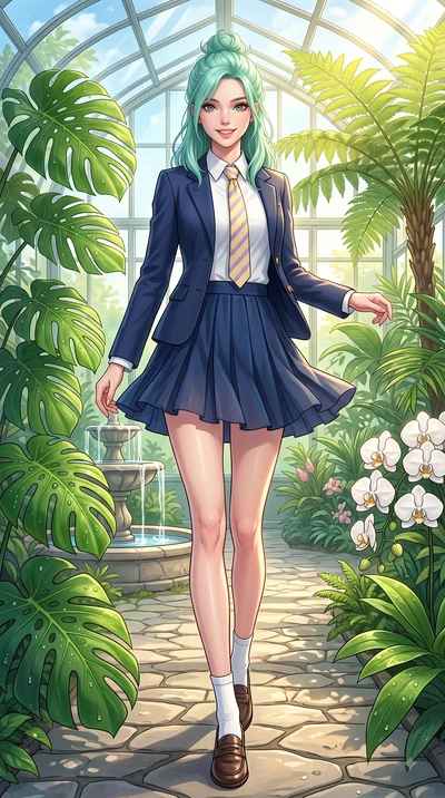 score_9, masterpiece, best quality, ultra-detailed, high-budget anime keyframe, editorial fashion photography, tasteful artistic composition, Japanese woman. low angle full-body shot from head to toe showing her feet, filling the entire 9:16 vertical