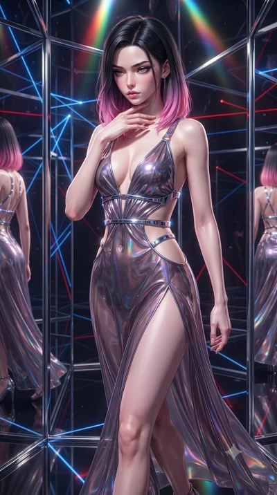 score_9, masterpiece, best quality, ultra-detailed, high-budget anime keyframe, editorial fashion photography, tasteful artistic composition, Korean woman. close-up cowboy shot from the waist and thighs up, the character dominates the composition, fi