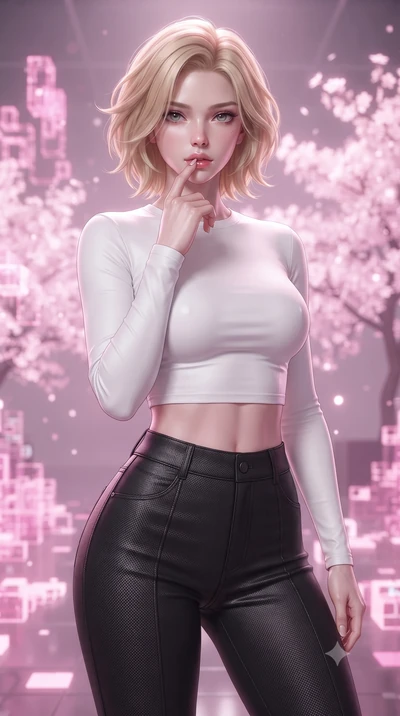 score_9, masterpiece, best quality, ultra-detailed, high-budget anime keyframe, editorial fashion photography, tasteful artistic composition, Caucasian woman. close-up cowboy shot from the waist and thighs up, the character dominates the composition,