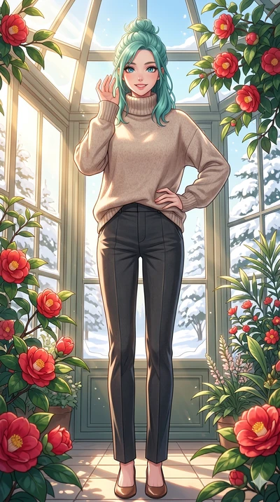 score_9, masterpiece, best quality, ultra-detailed, high-budget anime keyframe, vibrant anime aesthetic, Japanese woman. low angle full-body shot from head to toe showing her feet, filling the entire 9:16 vertical frame with her statuesque presence, 