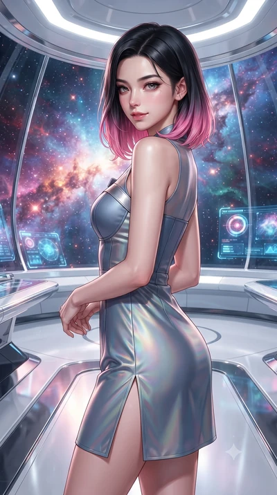score_9, masterpiece, best quality, ultra-detailed, high-budget anime keyframe, editorial fashion photography, tasteful artistic composition, Korean woman. close-up cowboy shot from the waist and thighs up, the character dominates the composition, fi