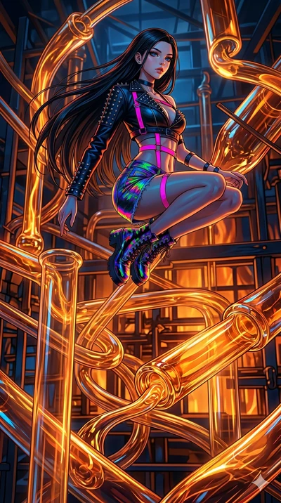 score_9, masterpiece, best quality, ultra-detailed, high-budget anime keyframe, Caucasian woman, strictly human ears. low angle full-body shot filling the entire 9:16 frame with her statuesque presence, stretching the vertical silhouette. bounding th