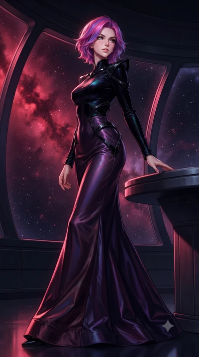 score_9, masterpiece, best quality, ultra-detailed, high-budget anime keyframe, editorial fashion photography, tasteful artistic composition, Caucasian woman. low angle full-body shot from head to toe showing her feet, filling the entire 9:16 vertica