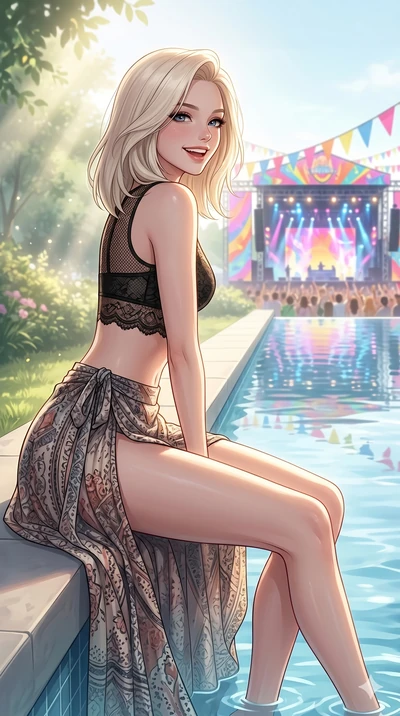 score_9, masterpiece, best quality, ultra-detailed, high-budget anime keyframe, vibrant anime aesthetic, Caucasian woman, strictly human ears. cowboy shot from the thighs up, character and outfit filling the frame for maximum presence. She is sitting