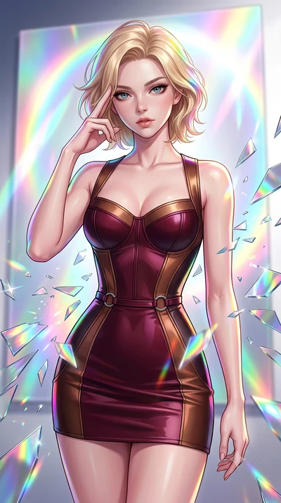 score_9, masterpiece, best quality, ultra-detailed, high-budget anime keyframe, editorial fashion photography, tasteful artistic composition, Caucasian woman. close-up cowboy shot from the waist and thighs up, the character dominates the composition,