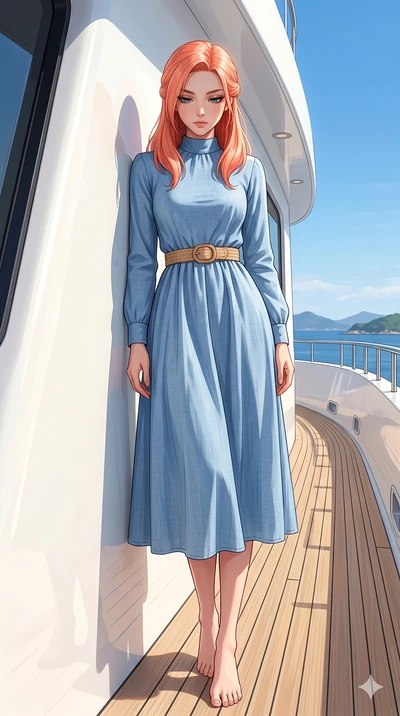 score_9, masterpiece, best quality, ultra-detailed, high-budget anime keyframe, editorial fashion photography, tasteful artistic composition, Japanese woman. low angle full-body shot from head to toe showing her feet, filling the entire 9:16 vertical