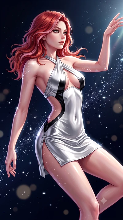 score_9, masterpiece, best quality, ultra-detailed, high-budget anime keyframe, semi-realistic 3D game render, editorial fashion photography, tasteful artistic composition, Caucasian woman. close-up cowboy shot from the waist and thighs up, the chara