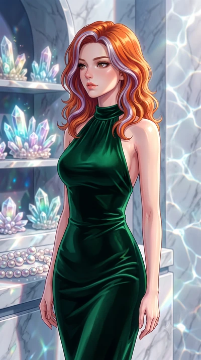 score_9, masterpiece, best quality, ultra-detailed, high-budget anime keyframe, editorial fashion photography, tasteful artistic composition, Caucasian woman. close-up cowboy shot from the waist and thighs up, the character dominates the composition,
