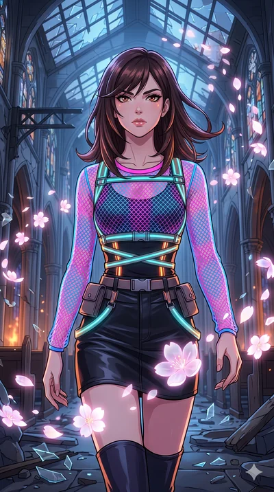 score_9, masterpiece, best quality, ultra-detailed, Set A: High-budget Anime Keyframe, Caucasian (strictly human ears) woman. Upper body close-up from the thighs up, character filling the screen for maximum presence. Walking gracefully through a shat