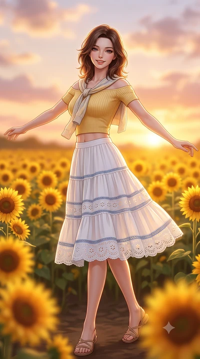 score_9, masterpiece, best quality, ultra-detailed, high-budget anime keyframe, semi-realistic 3D game render, editorial fashion photography, tasteful artistic composition, Korean woman. low angle full-body shot from head to toe showing her feet, fil