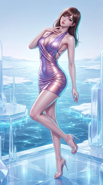 score_9, masterpiece, best quality, ultra-detailed, high-budget anime keyframe, semi-realistic 3D game render, editorial fashion photography, tasteful artistic composition, Korean woman. low angle full-body shot from head to toe showing her feet, fil