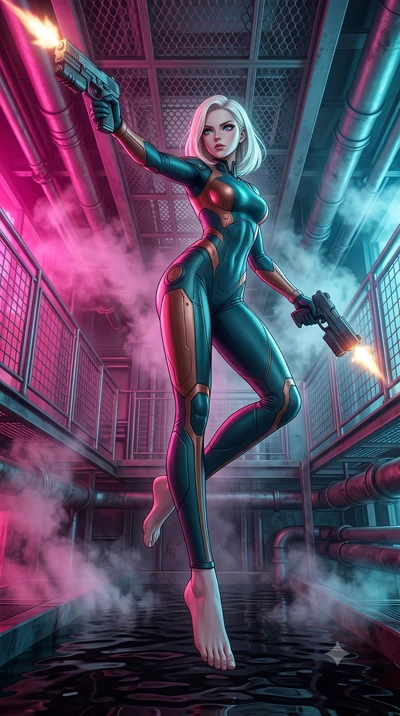 score_9, masterpiece, best quality, ultra-detailed, high-budget anime keyframe, editorial fashion photography, tasteful artistic composition, Caucasian woman, strictly human ears. low angle full-body shot from head to toe showing her feet, filling th
