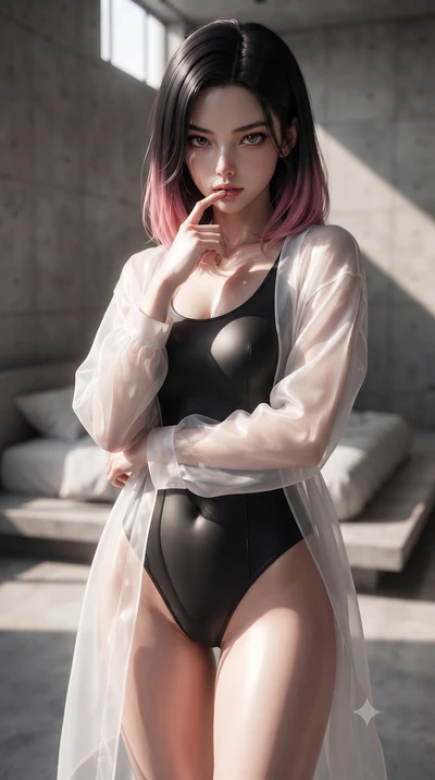 score_9, masterpiece, best quality, ultra-detailed, high-budget anime keyframe, editorial fashion photography, tasteful artistic composition, Korean woman woman. close-up cowboy shot from the waist and thighs up, the character dominates the compositi