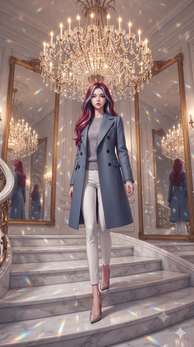 score_9, masterpiece, best quality, ultra-detailed, high-budget anime keyframe, editorial fashion photography, tasteful artistic composition, Caucasian woman, strictly human ears. low angle full-body shot from head to toe showing her feet, filling th