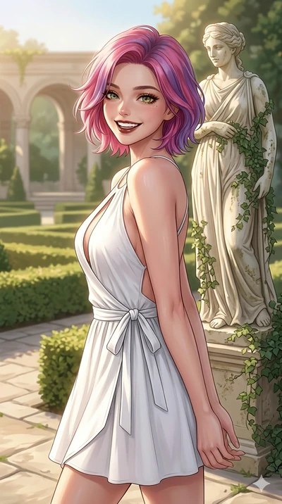 score_9, masterpiece, best quality, ultra-detailed, high-budget anime keyframe, editorial fashion photography, tasteful artistic composition, Caucasian woman, strictly human ears. cowboy shot from the thighs up, character and outfit filling the frame