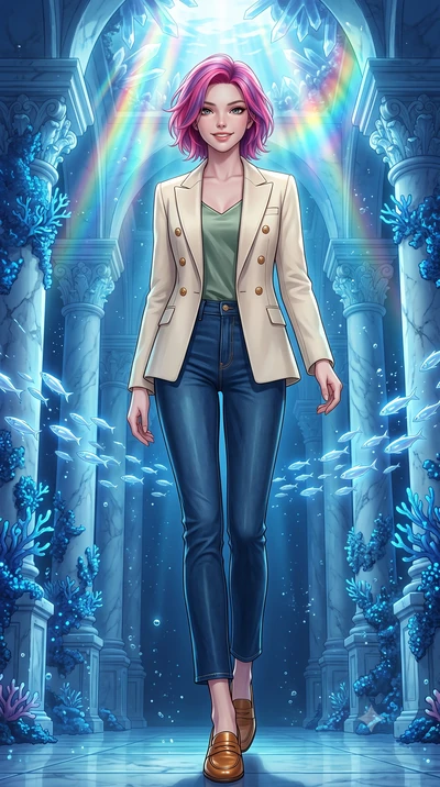 score_9, masterpiece, best quality, ultra-detailed, high-budget anime keyframe, editorial fashion photography, tasteful artistic composition, Caucasian woman, strictly human ears. low angle full-body shot from head to toe showing her feet, filling th