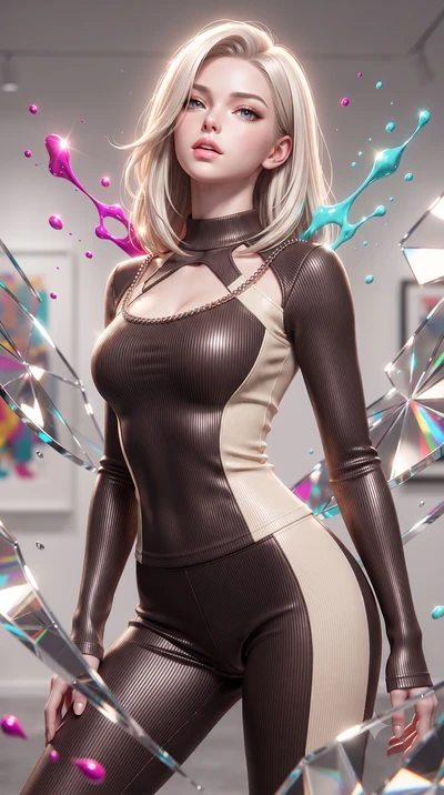score_9, masterpiece, best quality, ultra-detailed, high-budget anime keyframe, editorial fashion photography, tasteful artistic composition, Caucasian woman. close-up cowboy shot from the waist and thighs up, the character dominates the composition,
