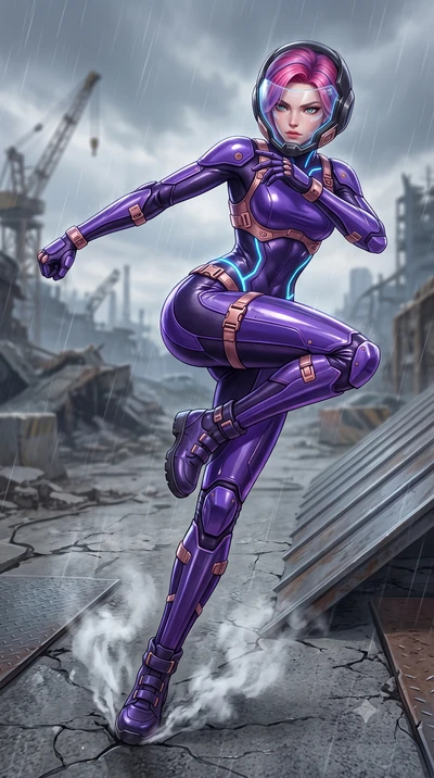 score_9, masterpiece, best quality, ultra-detailed, high-budget anime keyframe, semi-realistic 3D game render, editorial fashion photography, tasteful artistic composition, Caucasian woman. low angle full-body shot from head to toe showing her feet, 