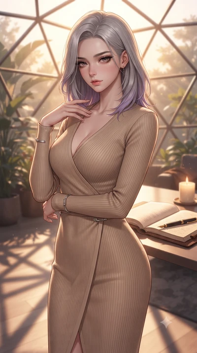 score_9, masterpiece, best quality, ultra-detailed, high-budget anime keyframe, editorial fashion photography, tasteful artistic composition, Caucasian woman. close-up cowboy shot from the waist and thighs up, the character dominates the composition,