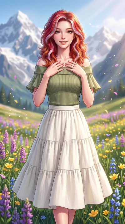 score_9, masterpiece, best quality, ultra-detailed, high-budget anime keyframe, semi-realistic 3D game render, editorial fashion photography, tasteful artistic composition, Caucasian woman. close-up cowboy shot from the waist and thighs up, the chara