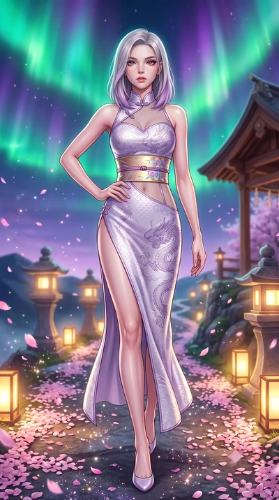 score_9, masterpiece, best quality, ultra-detailed, high-budget anime keyframe, semi-realistic 3D game render, editorial fashion photography, tasteful artistic composition, Caucasian woman. low angle full-body shot from head to toe showing her feet, 