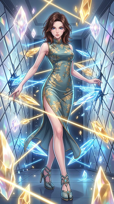 score_9, masterpiece, best quality, ultra-detailed, high-budget anime keyframe, clean line-art, cel-shading, Korean woman. low angle full-body shot from head to toe showing her feet, filling the entire 9:16 vertical frame with her statuesque presence