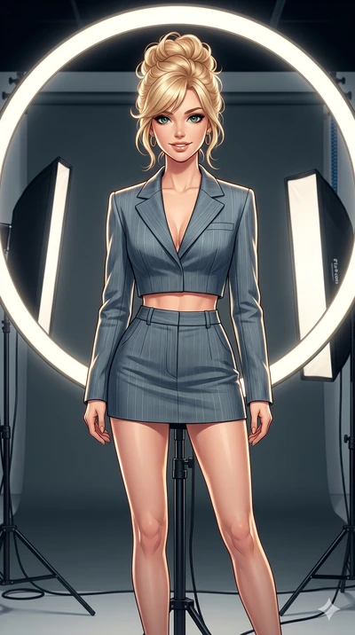 score_9, masterpiece, best quality, ultra-detailed, high-budget anime keyframe, editorial fashion photography, tasteful artistic composition, Caucasian woman, strictly human ears. cowboy shot from the thighs up, character and outfit filling the frame