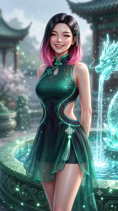 score_9, masterpiece, best quality, ultra-detailed, high-budget anime keyframe, semi-realistic 3D game render, editorial fashion photography, tasteful artistic composition, Korean woman. close-up cowboy shot from the waist and thighs up, the characte