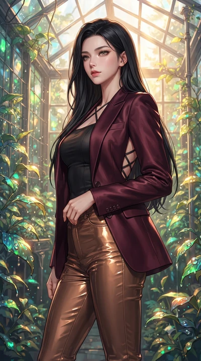 score_9, masterpiece, best quality, ultra-detailed, high-budget anime keyframe, editorial fashion photography, tasteful artistic composition, Korean woman. close-up cowboy shot from the waist and thighs up, the character dominates the composition, fi