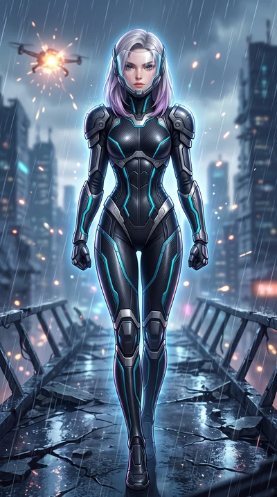 score_9, masterpiece, best quality, ultra-detailed, high-budget anime keyframe, semi-realistic 3D game render, editorial fashion photography, tasteful artistic composition, Caucasian woman. low angle full-body shot from head to toe showing her feet, 