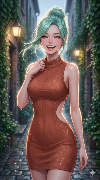 score_9, masterpiece, best quality, ultra-detailed, high-budget anime keyframe, vibrant anime aesthetic, Japanese woman. close-up cowboy shot from the waist and thighs up, the character dominates the composition, filling the frame with her large pres