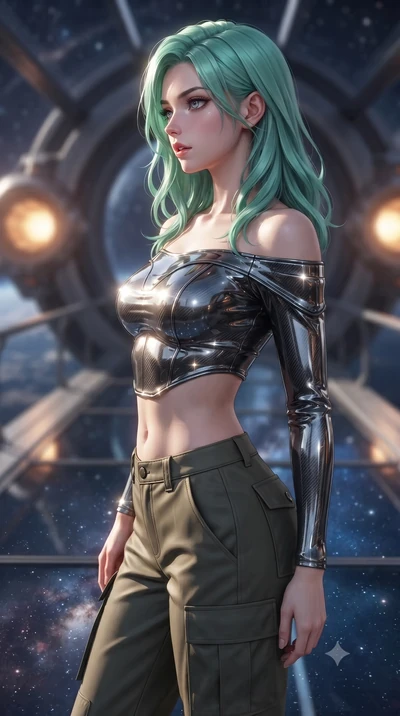 score_9, masterpiece, best quality, ultra-detailed, high-budget anime keyframe, editorial fashion photography, tasteful artistic composition, Japanese woman. close-up cowboy shot from the waist and thighs up, the character dominates the composition, 