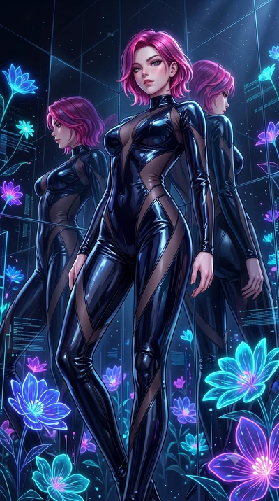 score_9, masterpiece, best quality, ultra-detailed, High-budget Anime Keyframe, Caucasian woman, strictly human ears. Low angle cowboy shot filling the entire 9:16 frame with her statuesque presence. Scenario 303: leaning back against a wall of virtu