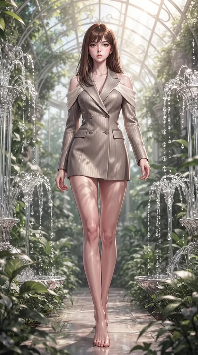 score_9, masterpiece, best quality, ultra-detailed, high-budget anime keyframe, editorial fashion photography, tasteful artistic composition, Korean woman. low angle full-body shot from head to toe showing her feet, filling the entire 9:16 vertical f