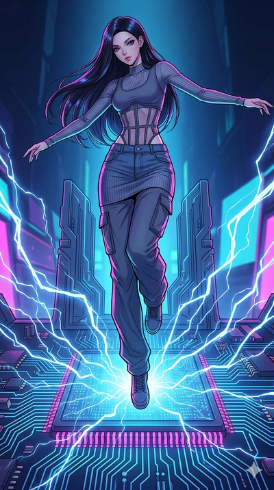 score_9, masterpiece, best quality, ultra-detailed, high-budget anime movie keyframe, cinematic anime lighting, intricate line art, Caucasian (strictly human ears) woman. Dynamic full-body shot stretching the vertical silhouette with extreme perspect