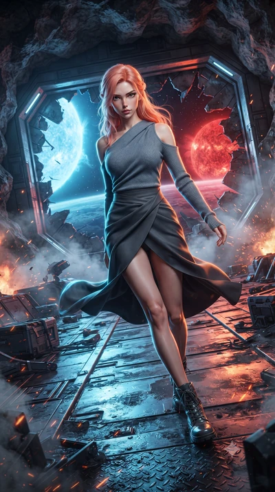 score_9, masterpiece, best quality, ultra-detailed, high-budget anime keyframe, editorial fashion photography, tasteful artistic composition, realistic cosplay photography, Japanese woman. low angle full-body shot from head to toe showing her feet, f