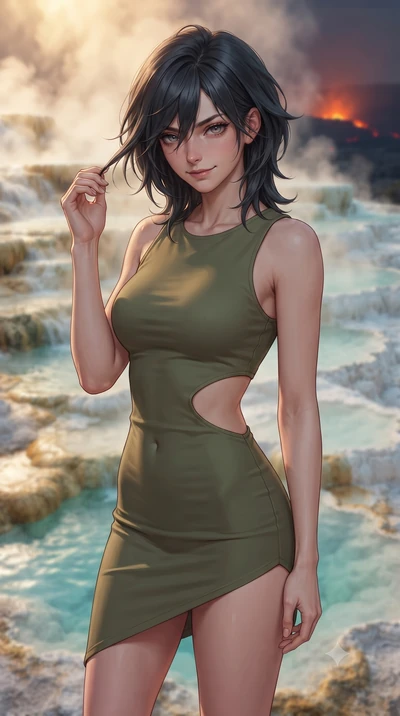 score_9, masterpiece, best quality, ultra-detailed, high-budget anime keyframe, editorial fashion photography, tasteful artistic composition, Caucasian woman, strictly human ears. close-up cowboy shot from the waist and thighs up, the character domin
