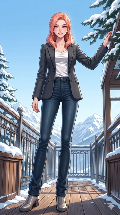score_9, masterpiece, best quality, ultra-detailed, high-budget anime keyframe, vibrant anime aesthetic, Japanese woman. low angle full-body shot from head to toe showing her feet, filling the entire 9:16 vertical frame with her statuesque presence, 