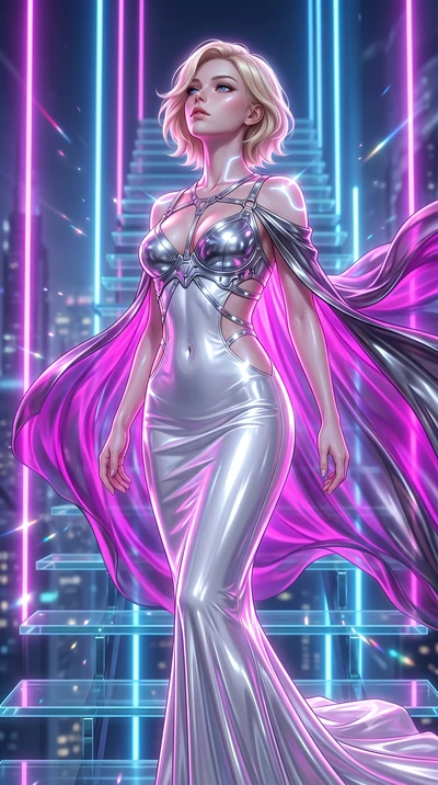 score_9, masterpiece, best quality, ultra-detailed, high-budget anime keyframe, editorial fashion photography, tasteful artistic composition, Caucasian woman. close-up cowboy shot from the waist and thighs up, the character dominates the composition,